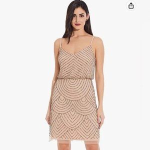 Adrianna Papell Women's Sleeveless V-Neck Blouson Beaded Cocktail Dress